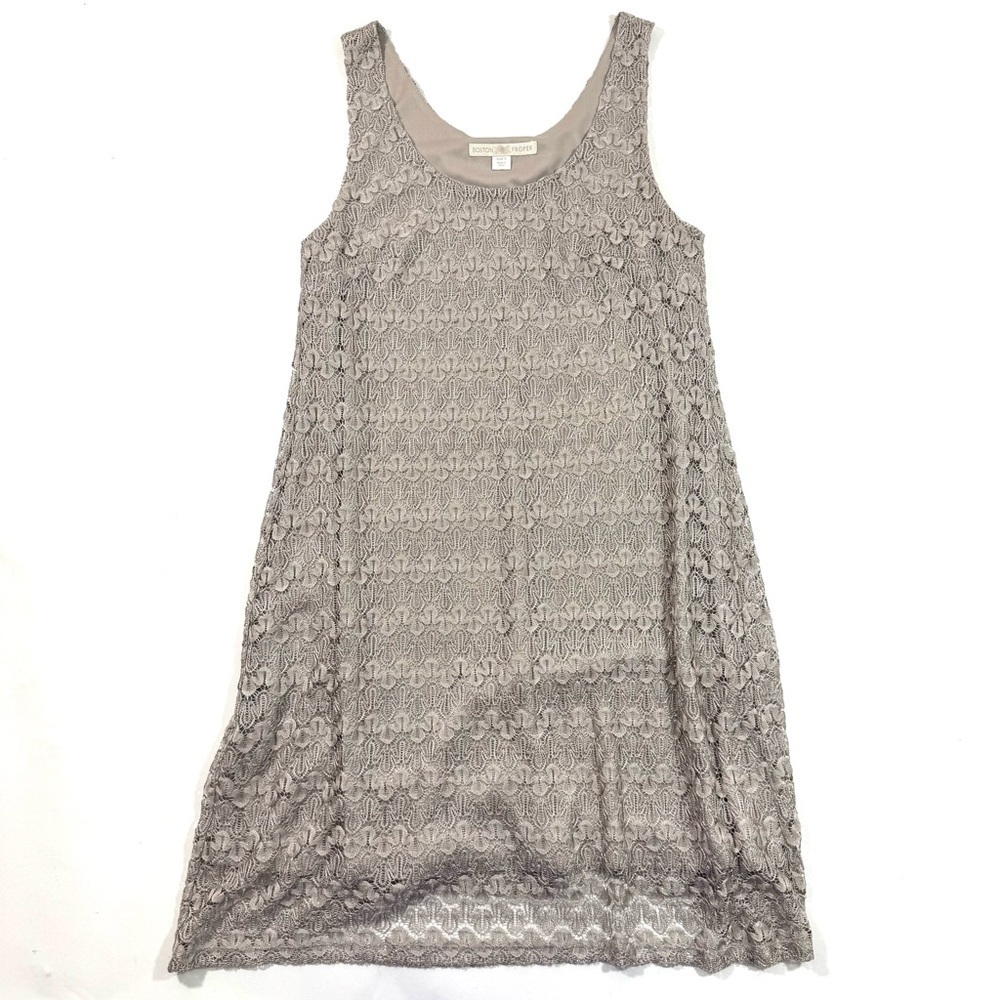Boston Proper Shimmer Crochet Shift Dress Urban Grey